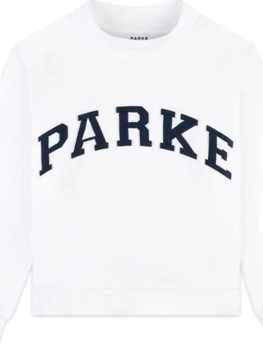 PARKE White Sweatshirt with Navy Lettering
